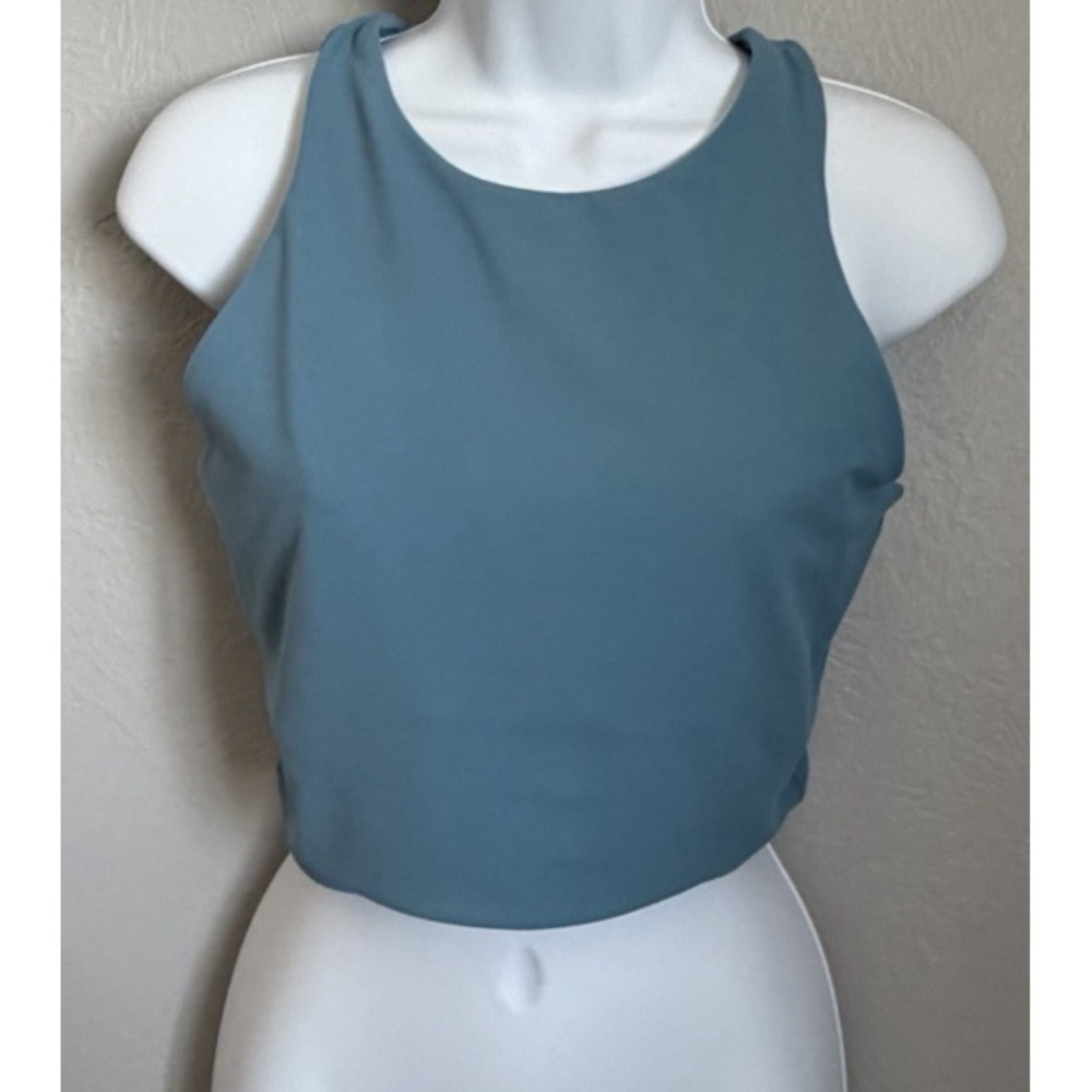 Athleta Racerback Crop Tank Top Womens Size Large Blue Athletic Workout Lined